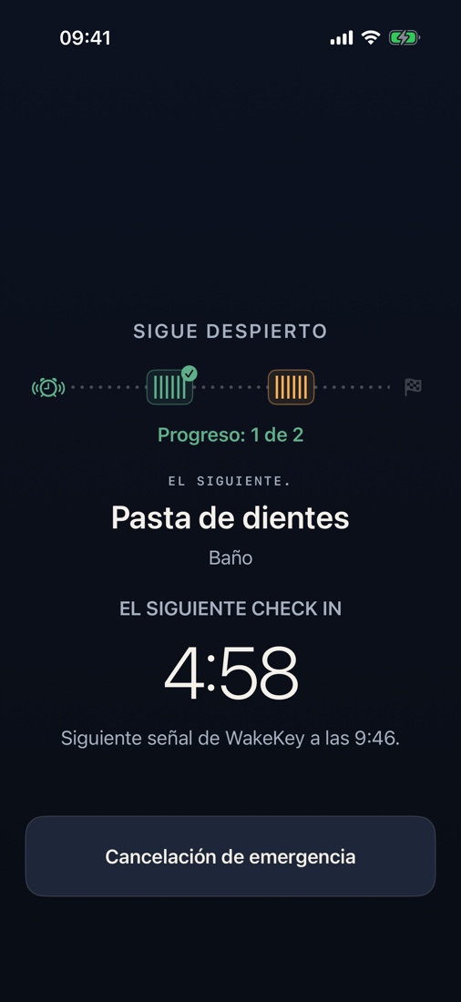 Sigue despierto te pide escanear de nuevo el mismo WakeKey tras el intervalo que elijas.
