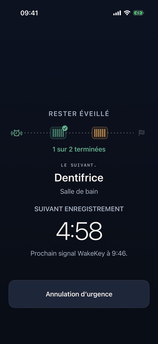 Rester éveillé vous demande de rescanner le même WakeKey après le délai choisi.