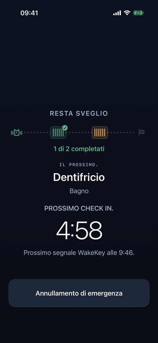 Resta sveglio ti chiede di scansionare di nuovo lo stesso WakeKey dopo l’intervallo scelto.