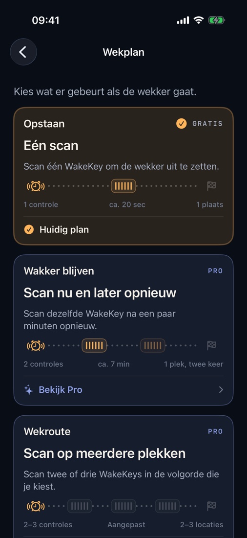 Kies vóór de wekker voor één scan, een tweede controle of een korte route.
