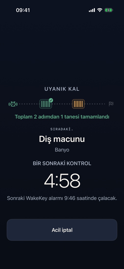 Uyanık kal, seçtiğin süreden sonra aynı WakeKey’i tekrar taramanı ister.
